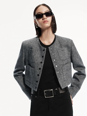 Long Sleeves Airy Cloth Front Pocket Cropped Jacket