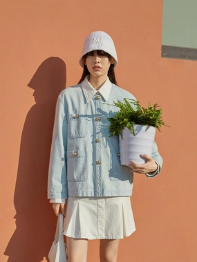 Front Pocket Denim Jacket Practical Everyday Fit Tailored Cut Style