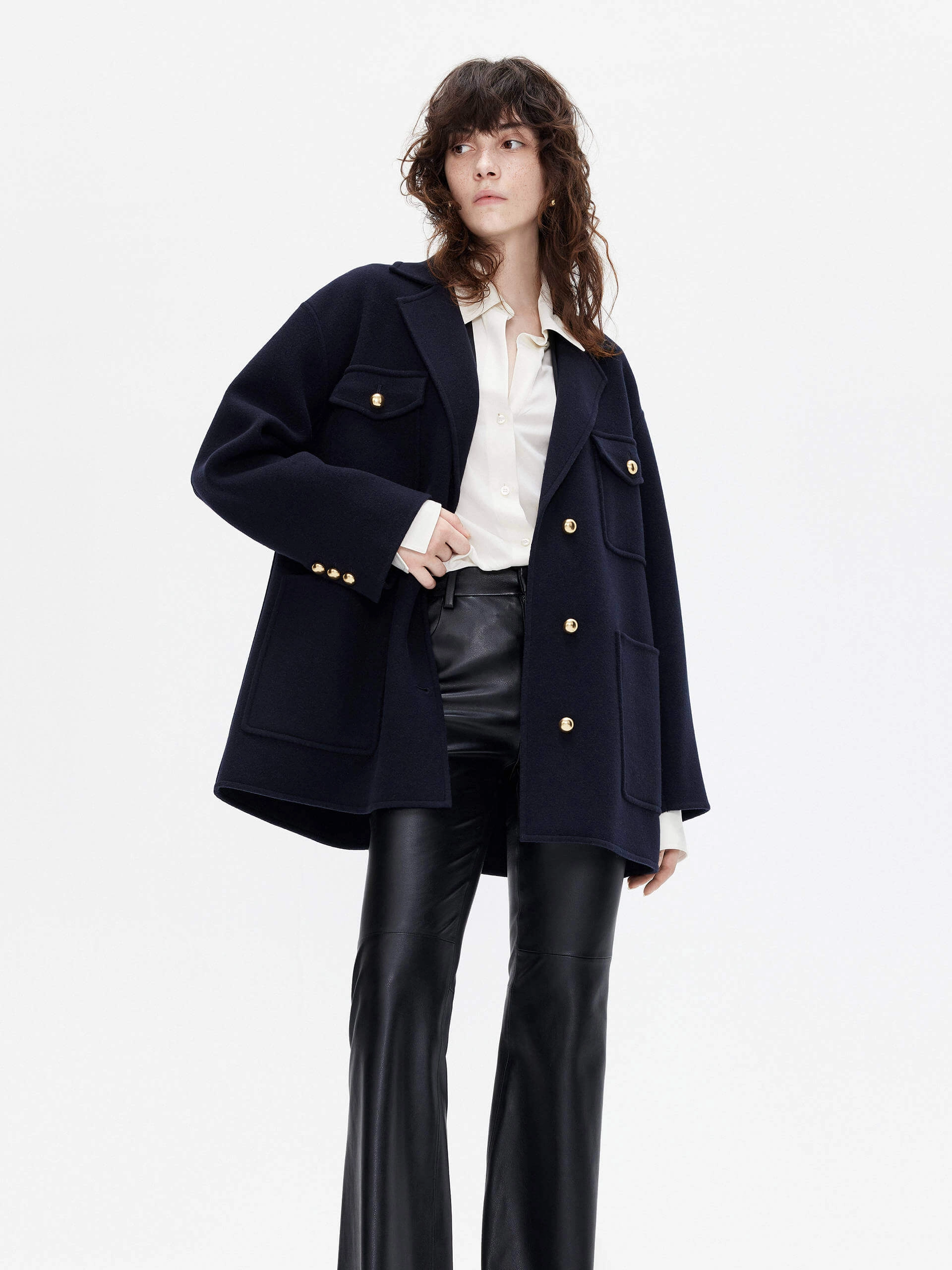 Front Pocket Mid Coat Neutral Tones Look