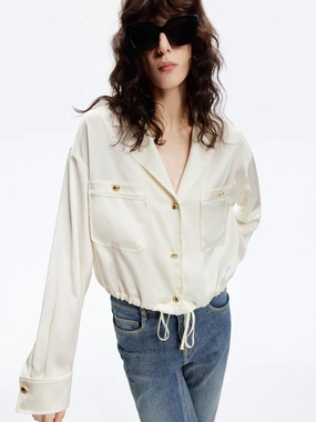 Front Pocket Satin Shirt Durable Interlock Stitch BioBased Fiber