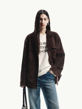 Front Pocket Suede Coat Shrink resistant