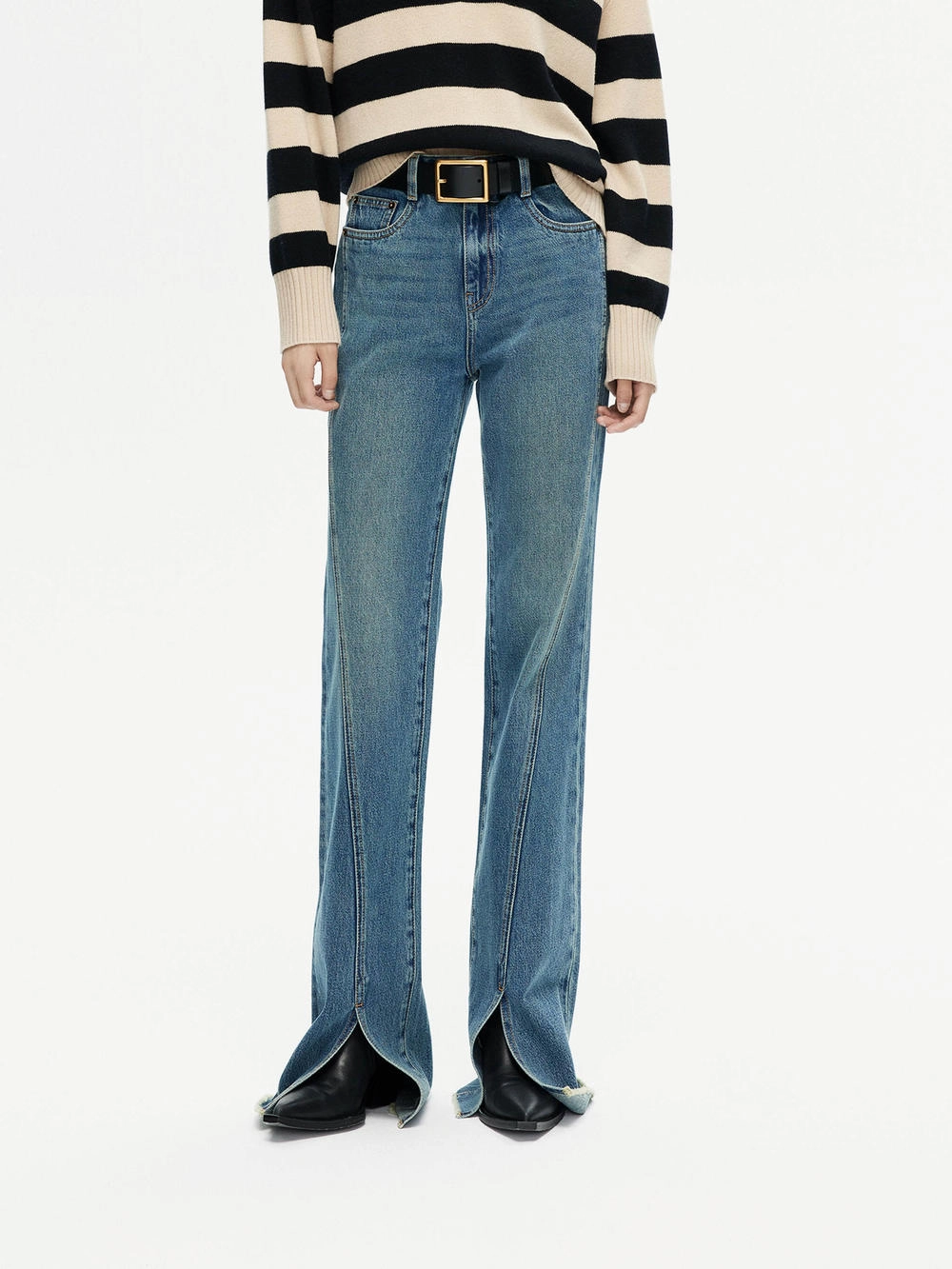 Youth Style Weekend Style Rainy Day Casual Daywear Front Slit Flared Jeans