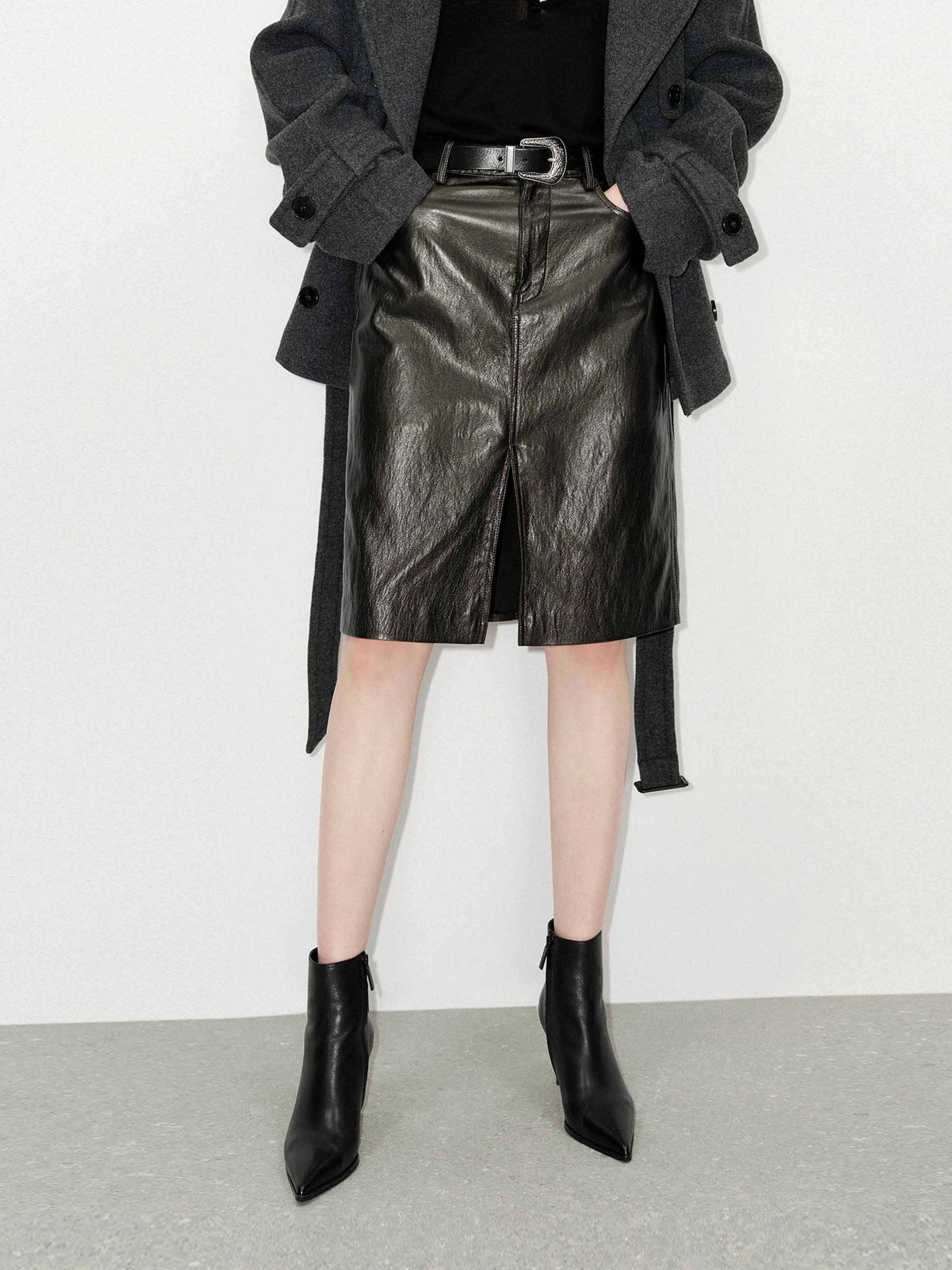 Front Slit Leather Skirt Quick Access