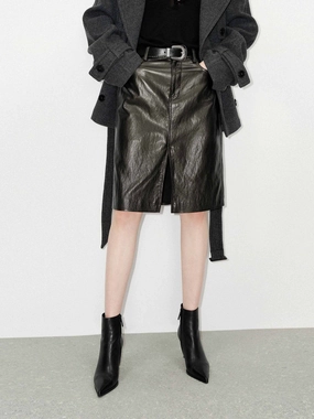Front Slit Leather Skirt Layered Wear Tagless Labeling