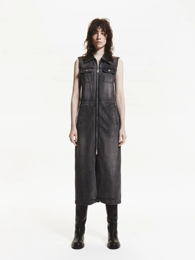 Front Zip Denim Dress All-Day Wear Tailored Elegance