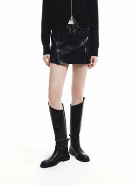 Low Bulk Material Front Zip PU Leather Skirt