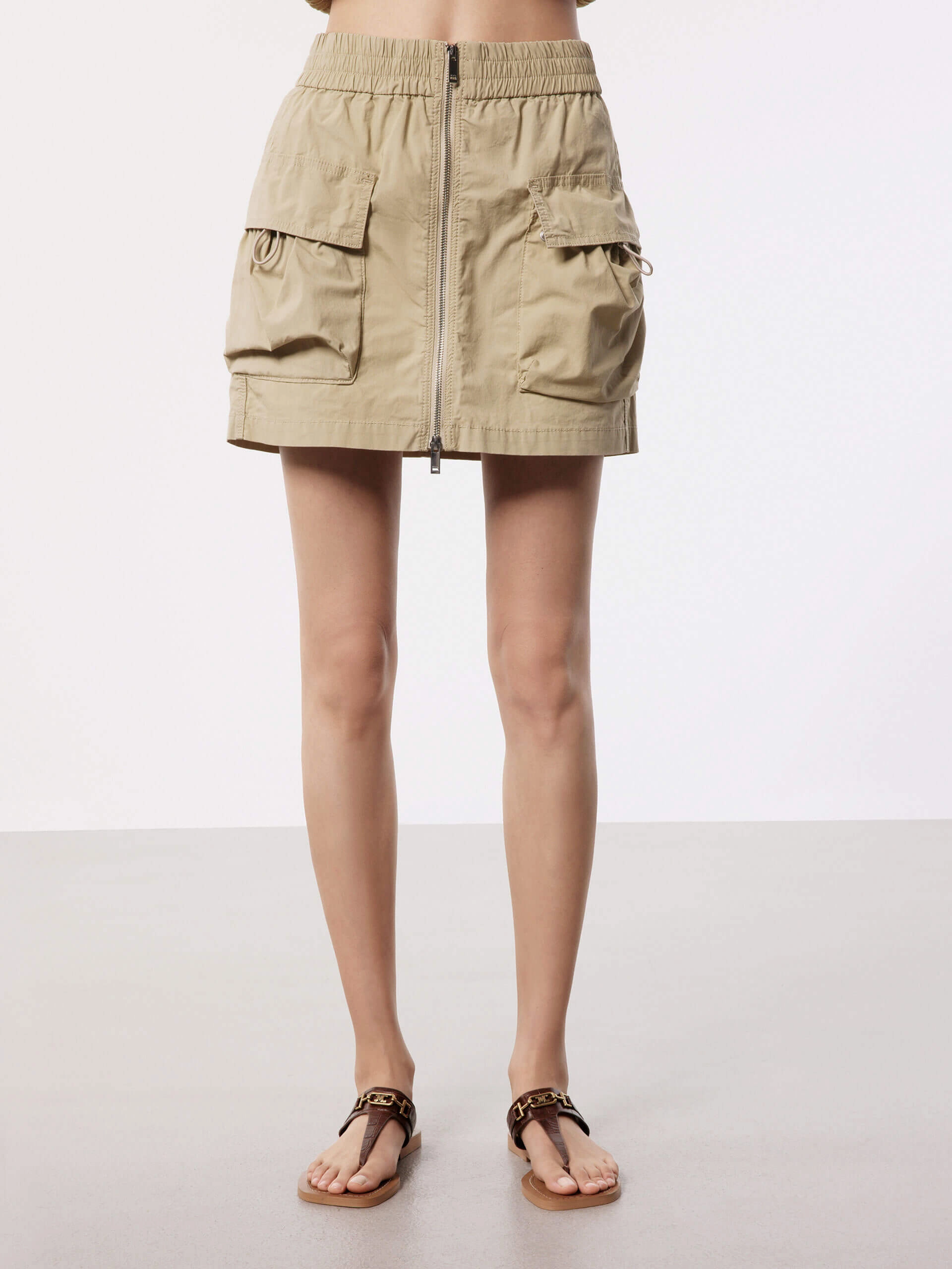 Quick Conversion Hem Front Zipper Cargo Skirt