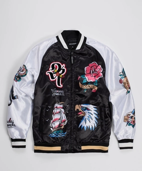 Fade Resistant Exterior Iconic Satin Bomber Jacket - Black