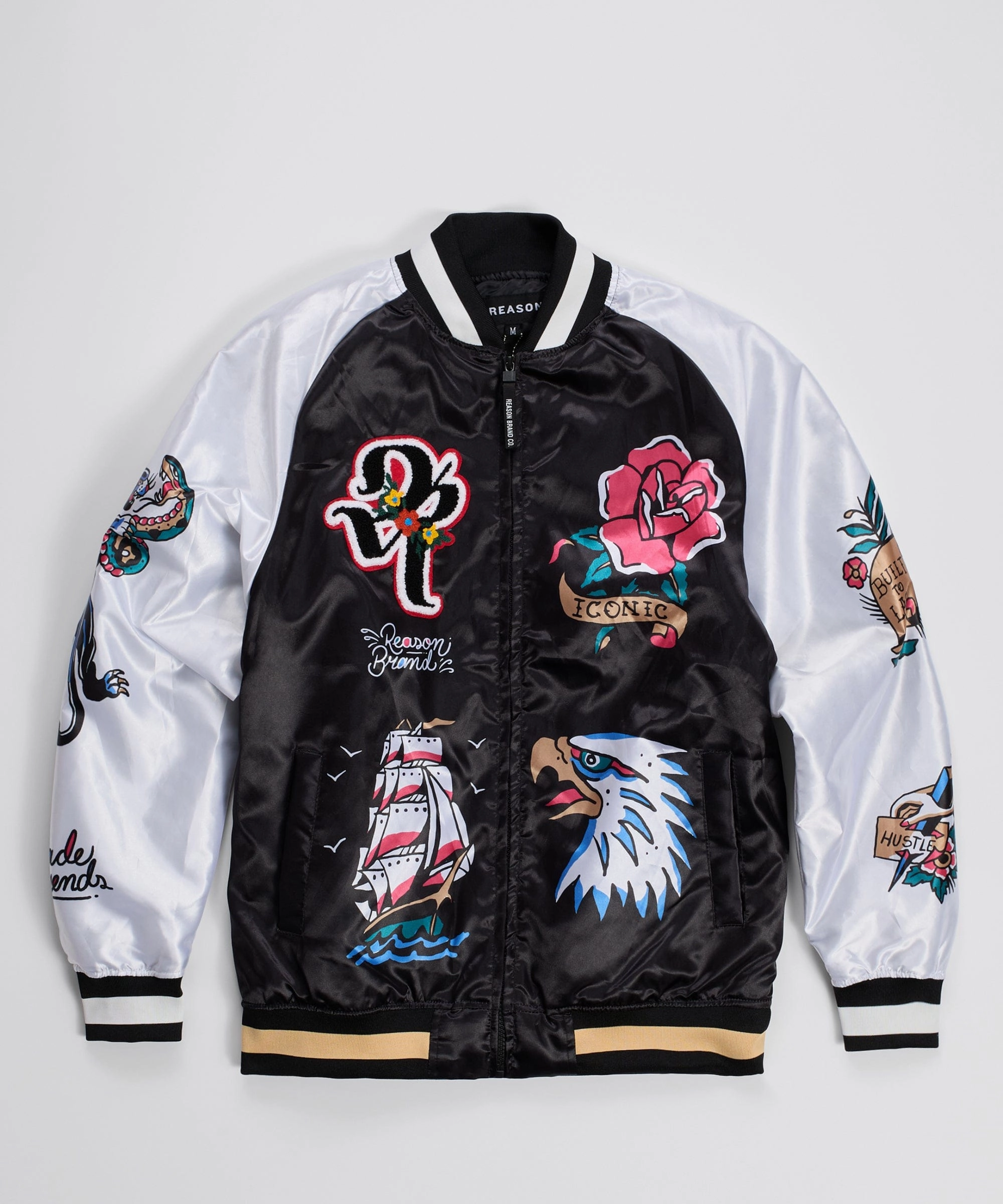 Fade Resistant Exterior Iconic Satin Bomber Jacket - Black