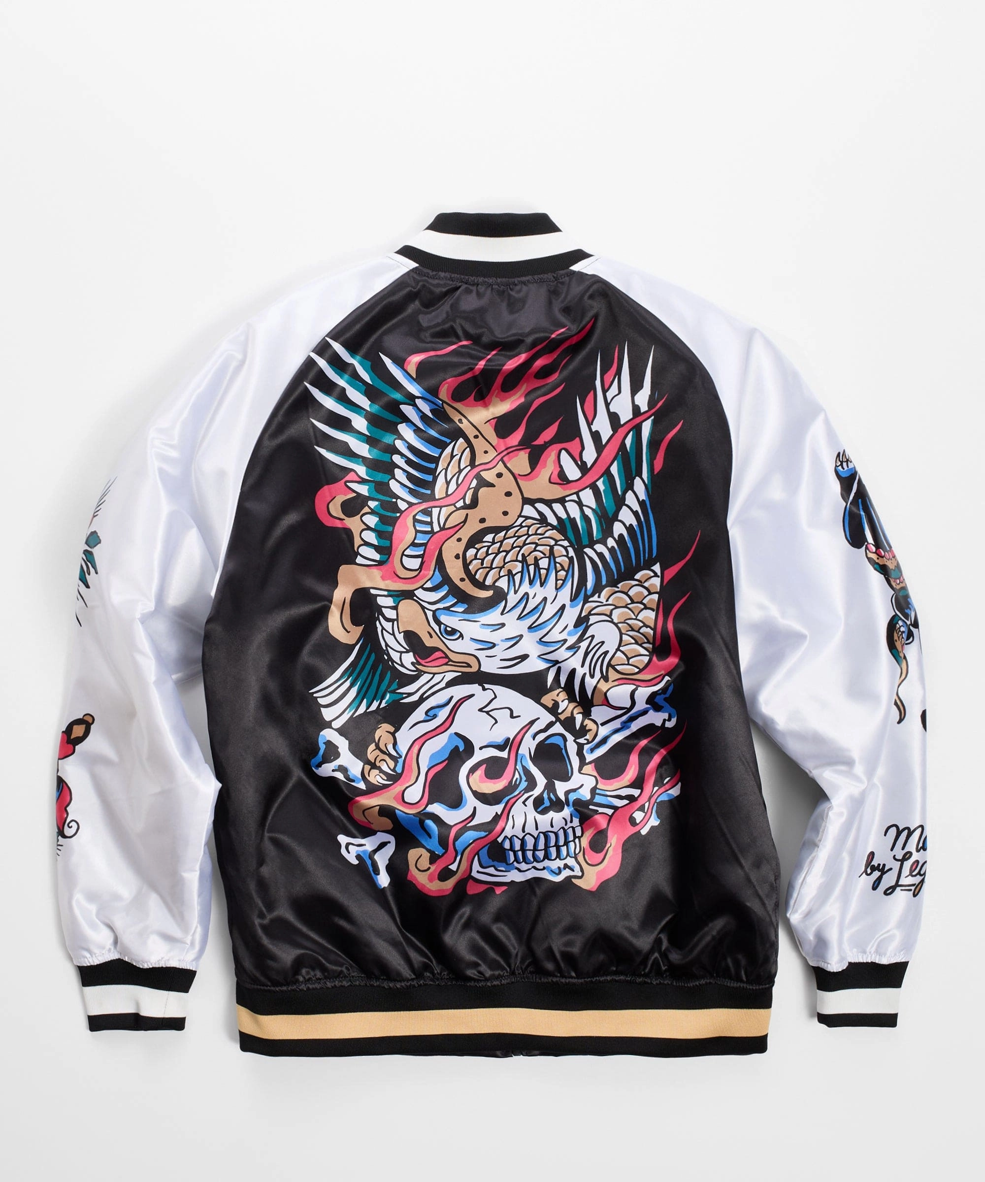Organic Cotton Blend Velcro Fasten Iconic Satin Bomber Jacket - Black