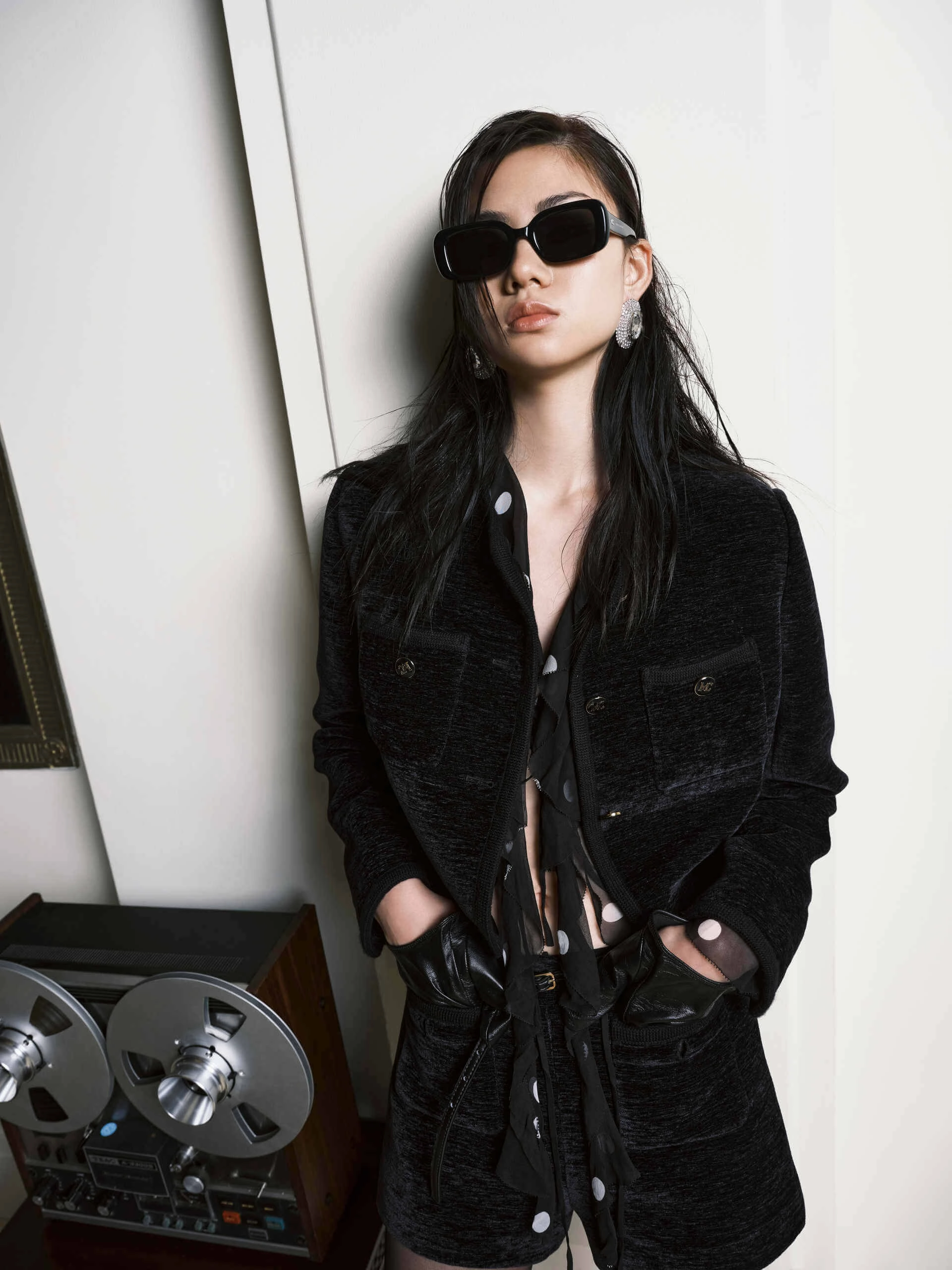 Layered Collar Button Closure Chenille Jacket