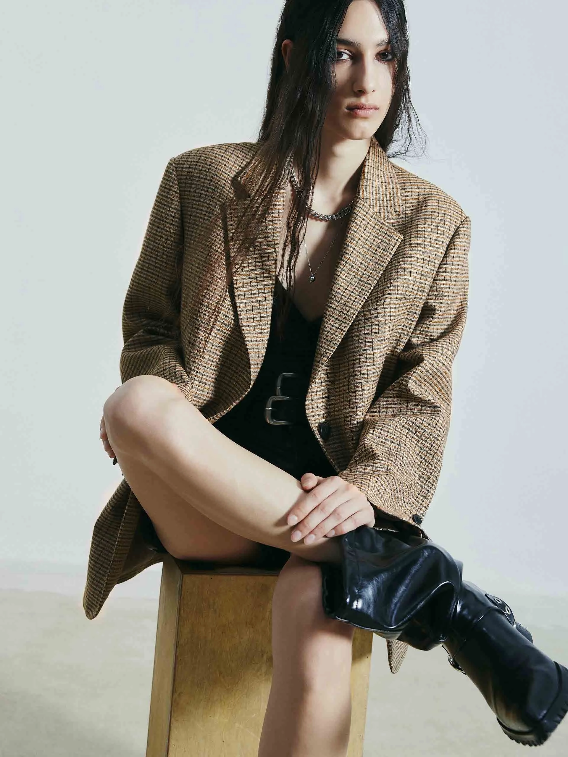 Comfy Layer Linen Blend Checked Blazer