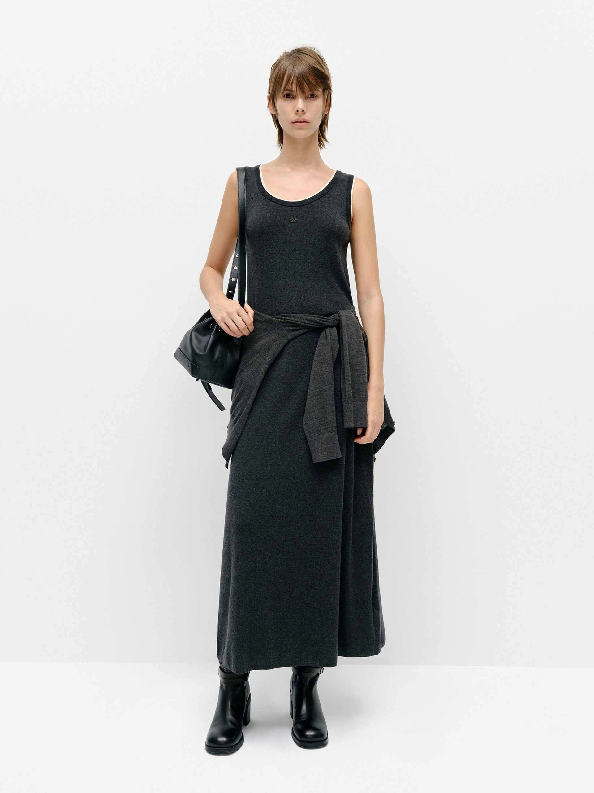 Contrast Trim Long Dress Comfortable Look