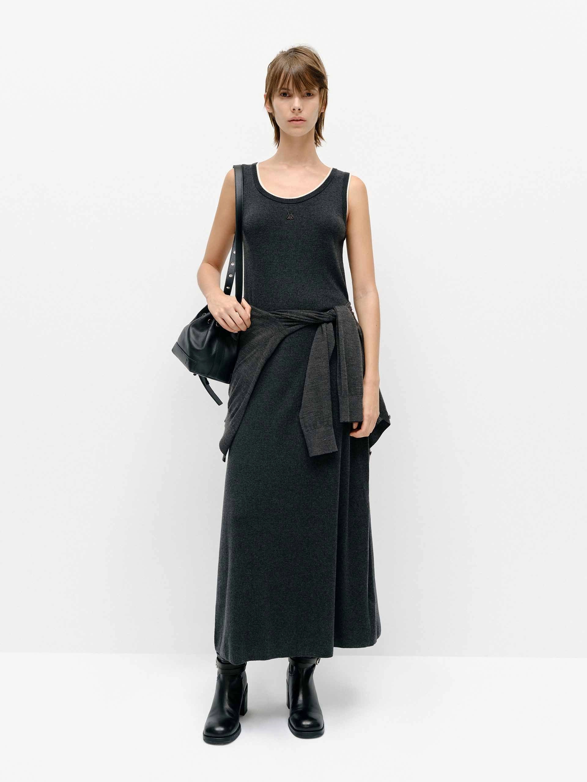Easy Layering Piece Contrast Trim Long Dress