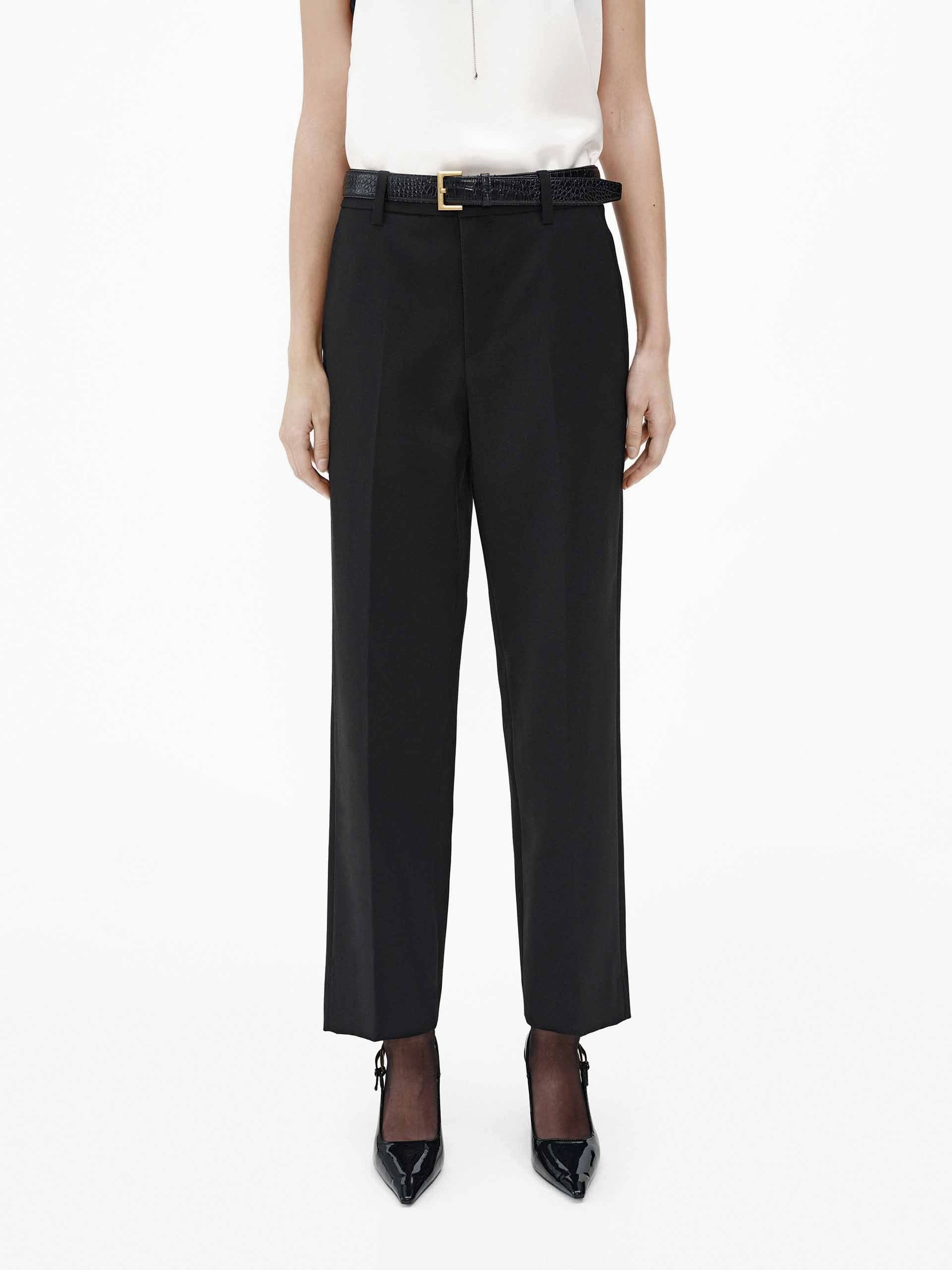 Comfortable Stretch Side Pockets Relaxed Wool Straight Pants