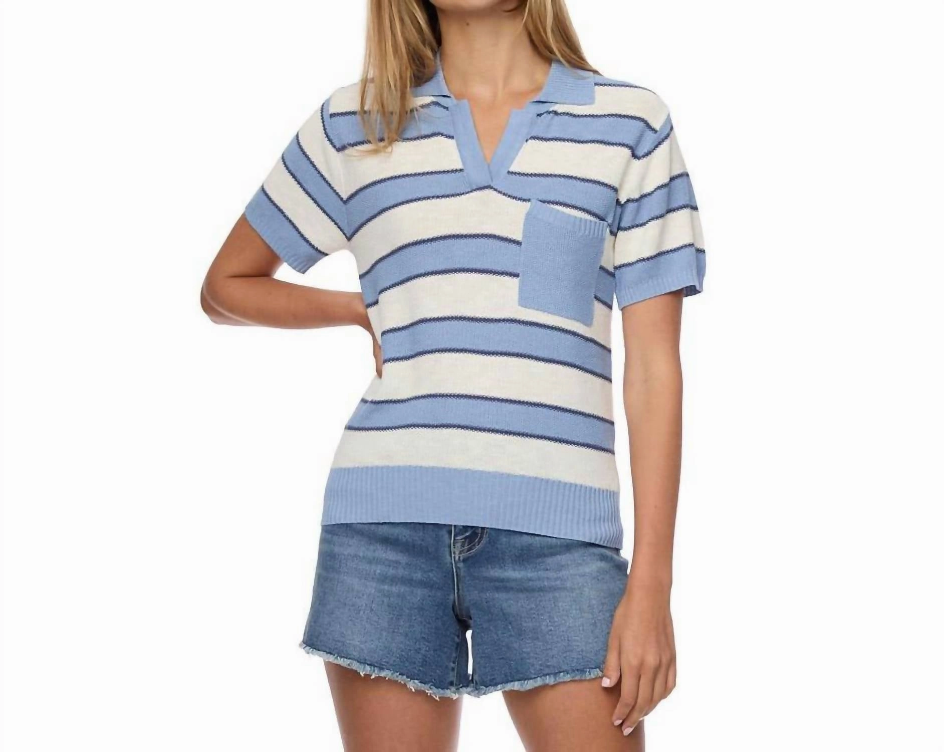 Maben Striped Polo Sweater In Cream/blue Soft Knit Style Fashion staples