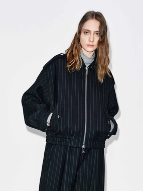 Pinstripe Wool Coat Glove Friendly Cuff Design