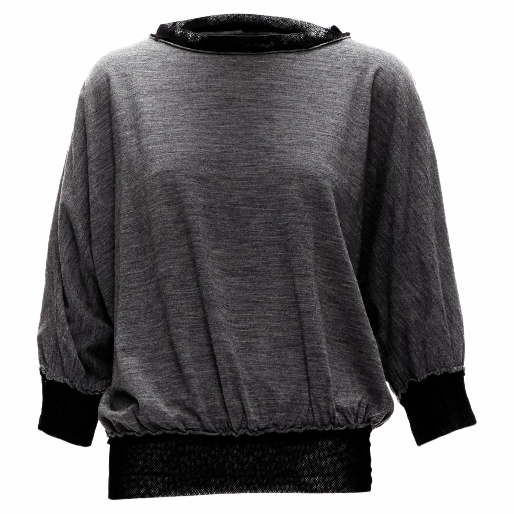 Lanvin wool cashmere mesh trim bateau batwing sweater Lightweight insulation