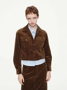 Fur Collar Corduroy Jacket Flexible Shoulder Design
