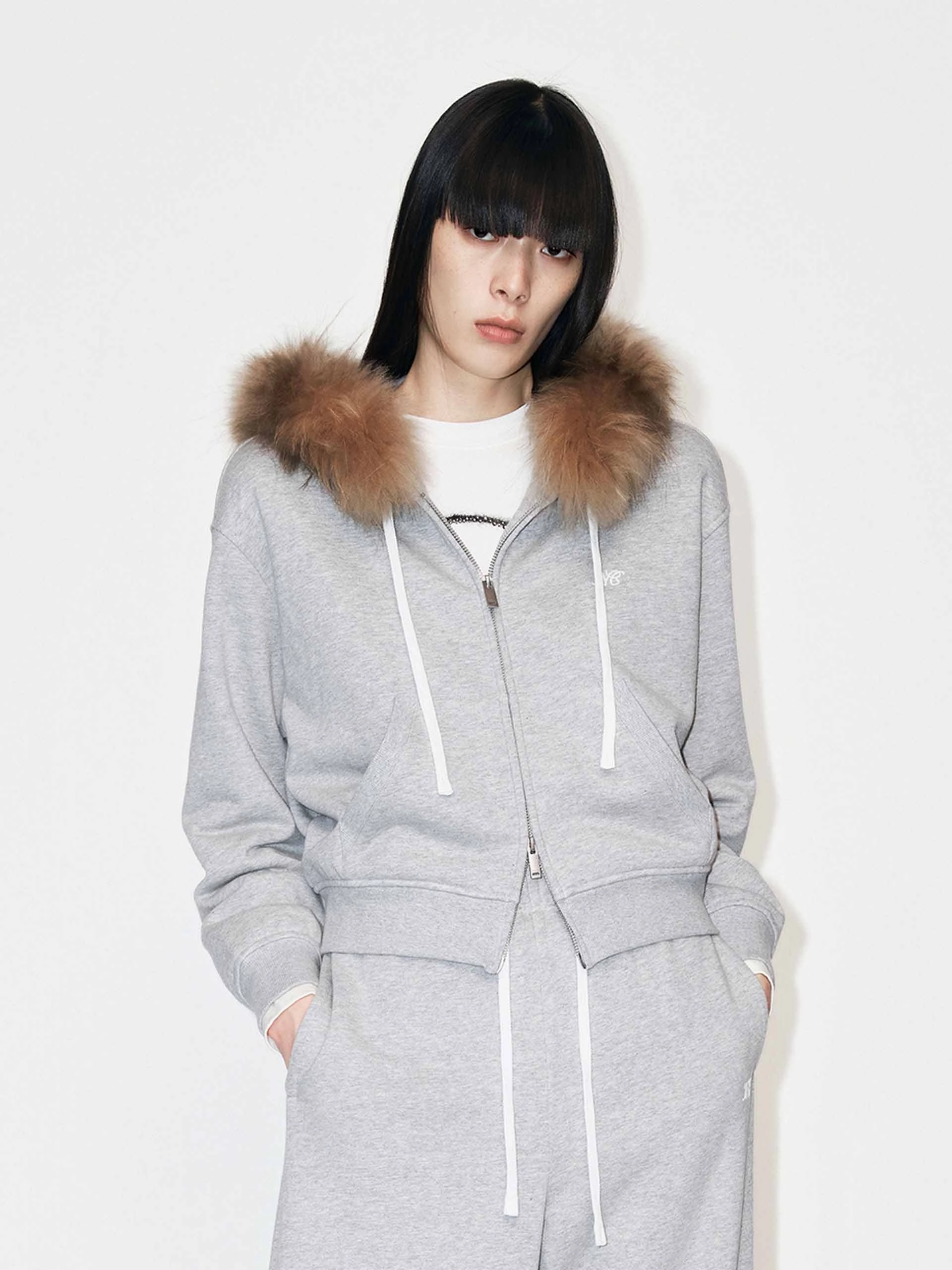 Fur Collar Hooded Jacket HeatRetentionTechnology Recycled Polyester Blend