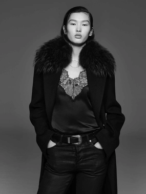 Fur Collar Structured Coat Flexible Fit Engineering Noise Free Material