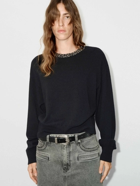 Sequin Collar Knit Sweater Weighted Hem Design