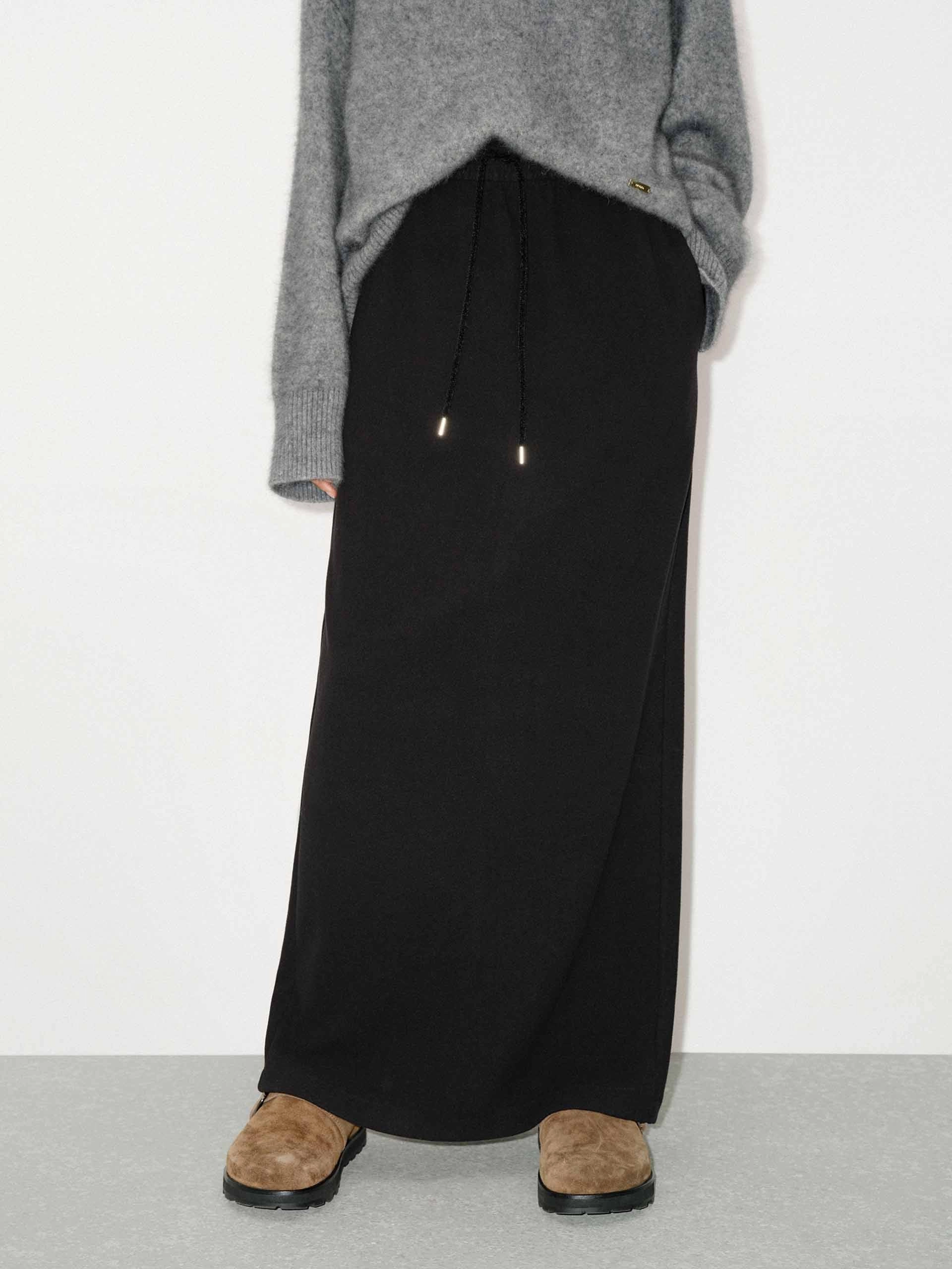 Travel Wear Layered Comfort Drawstring Straight Maxi Skirt