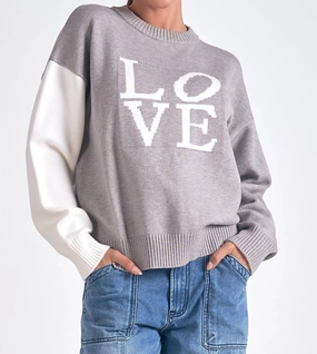 "love" Color Block Sweater In Gray Trendy Layering Easy Fit