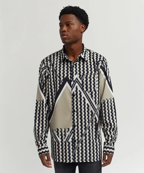 Geo Print Long Sleeve Woven Shirt MultiDirectionalStretch Airflow Optimized Weave