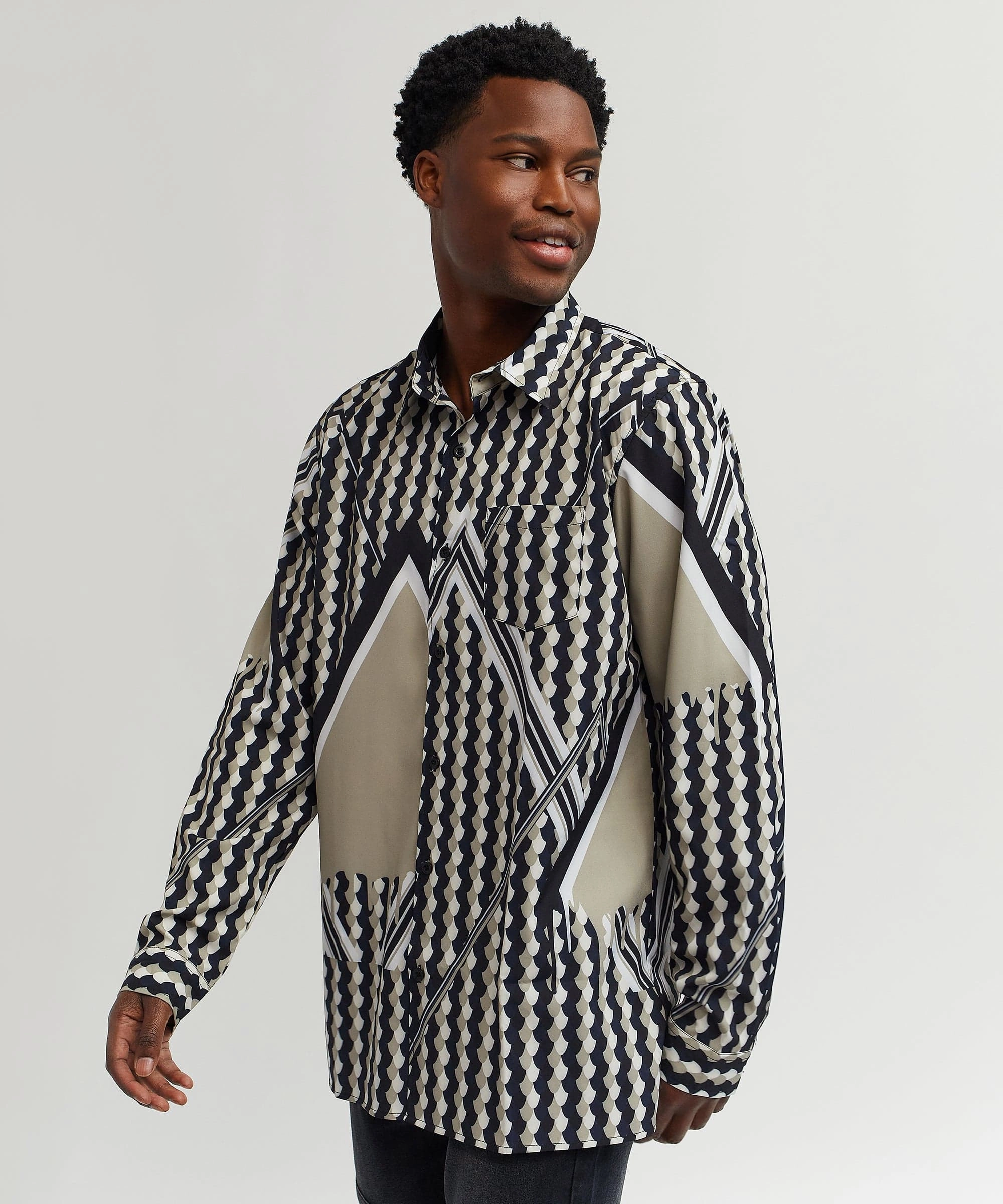 Geo Print Long Sleeve Woven Shirt EcoFriendlyDye