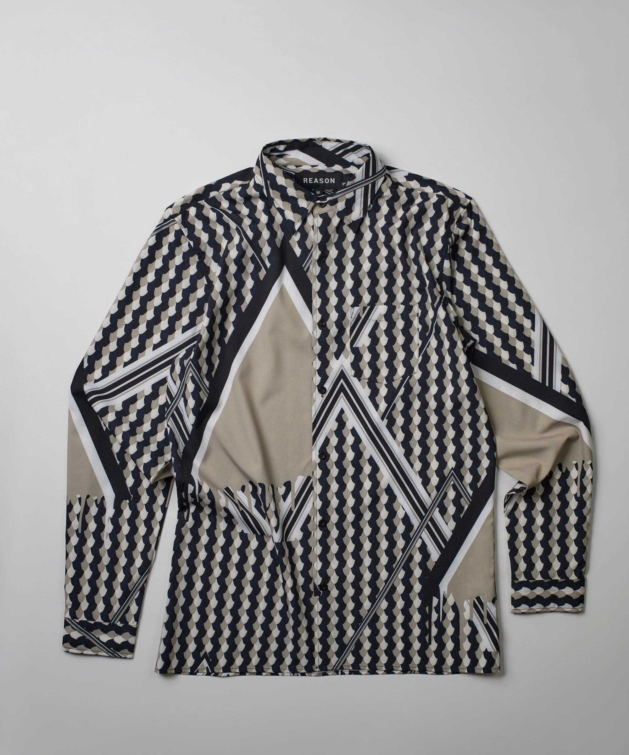 Geo Print Long Sleeve Woven Shirt Thermal Regulation Fabric