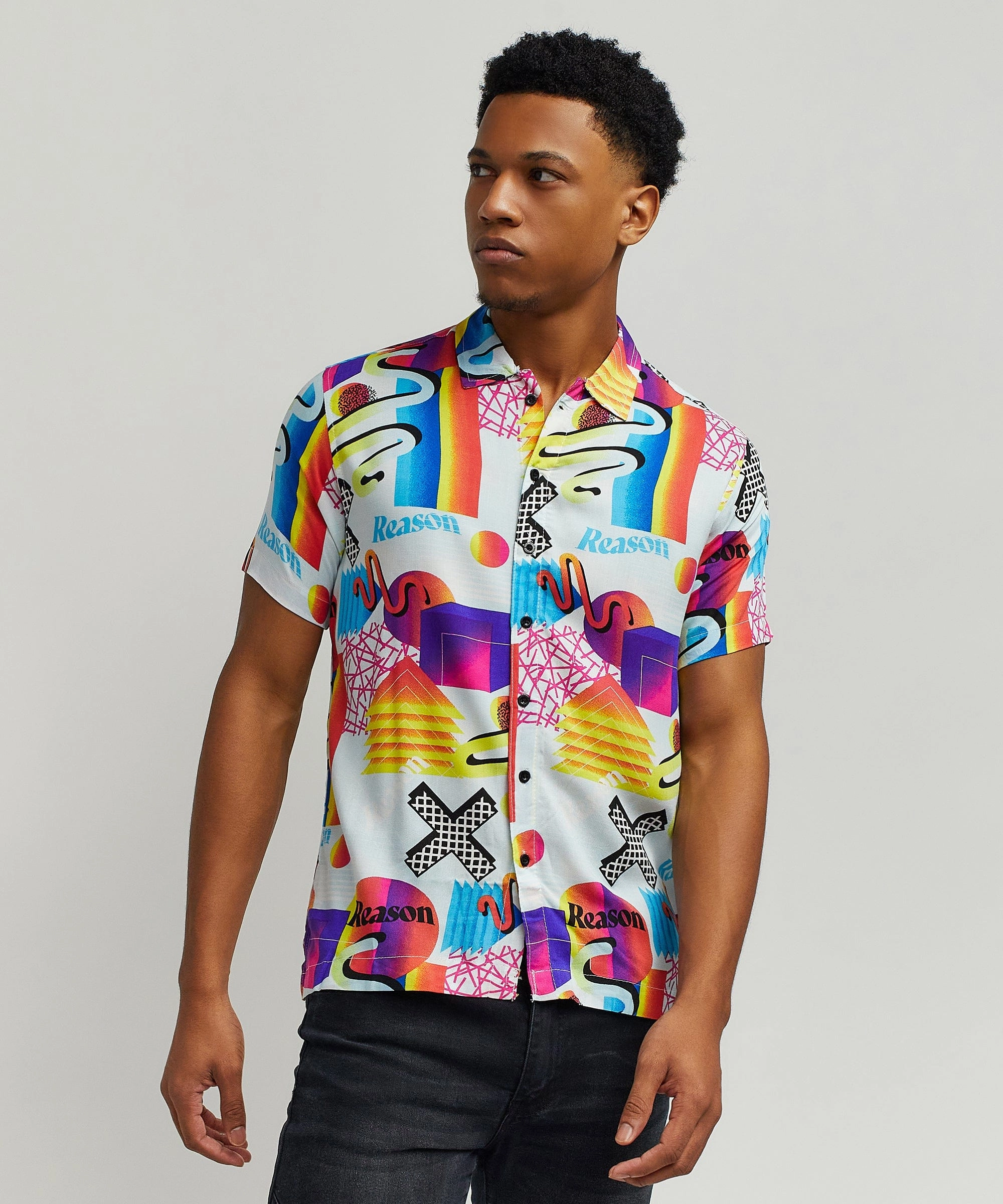 Geo Shape Allover Print Short Sleeve Shirt Wicking Inner Lining TearResistant