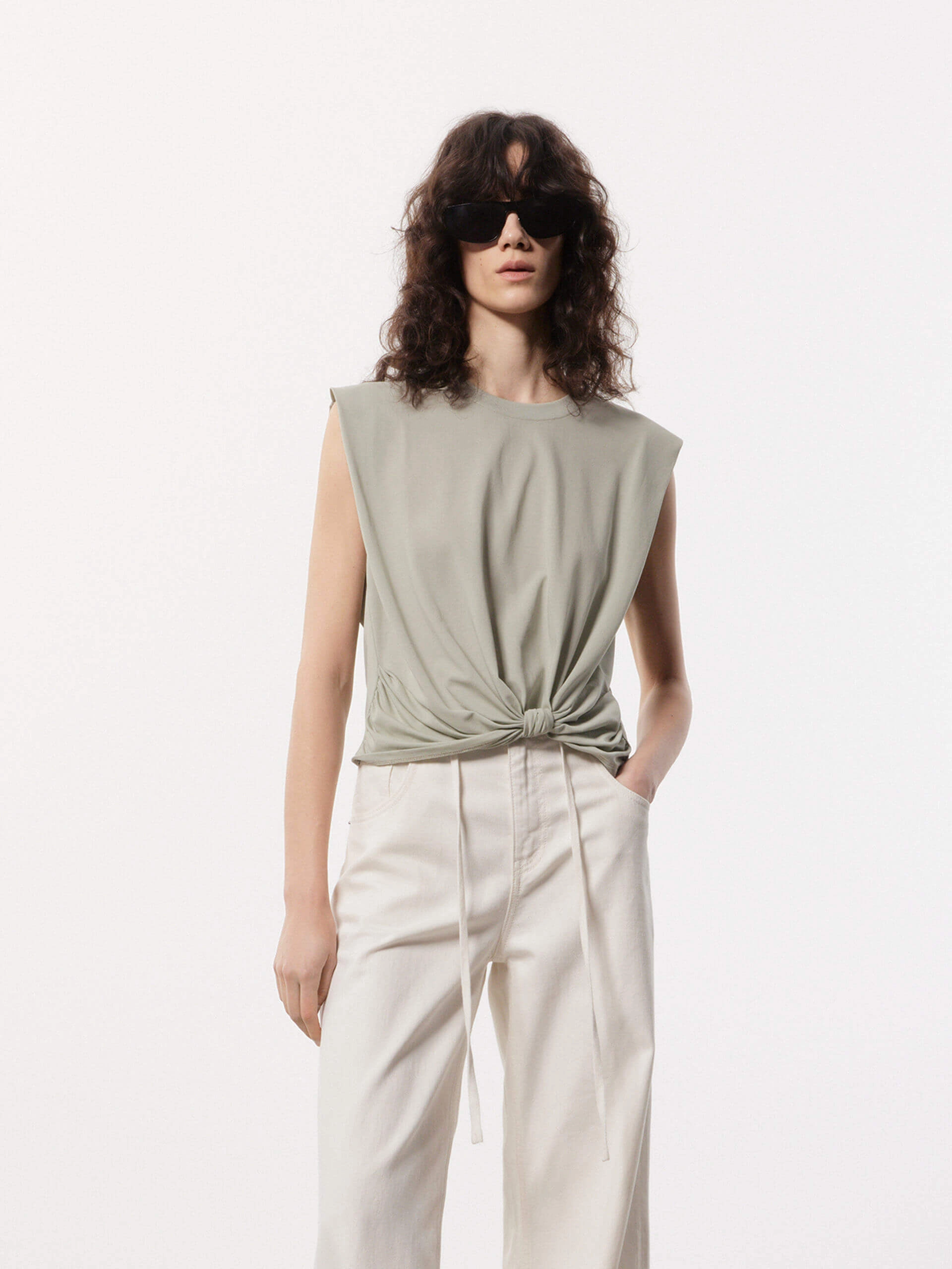 Christmas Front Knot Sleeveless T-shirt
