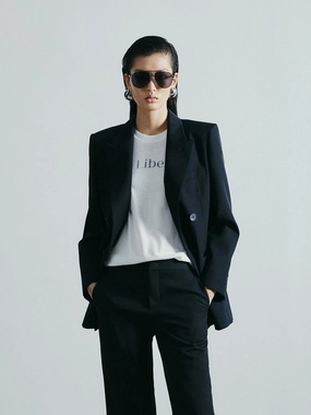 Reflective Trim Structured Wool Blazer