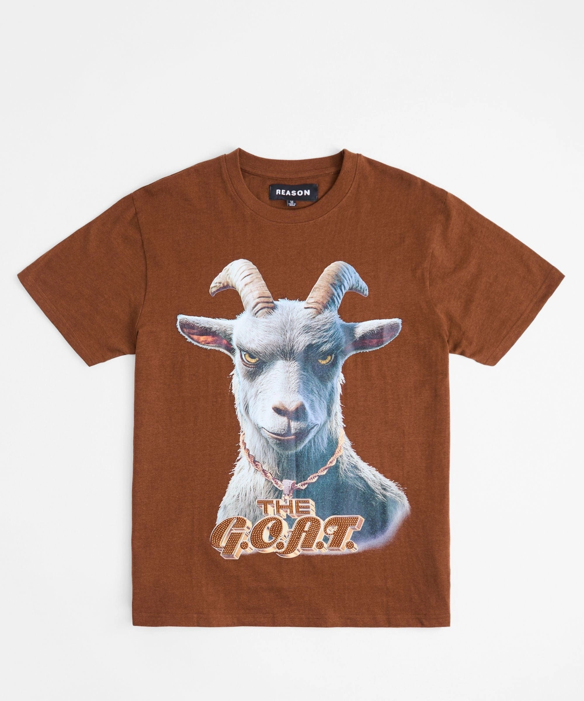 OdorResistant Treatment Goat Rhinestone Short Sleeve Tee - Brown