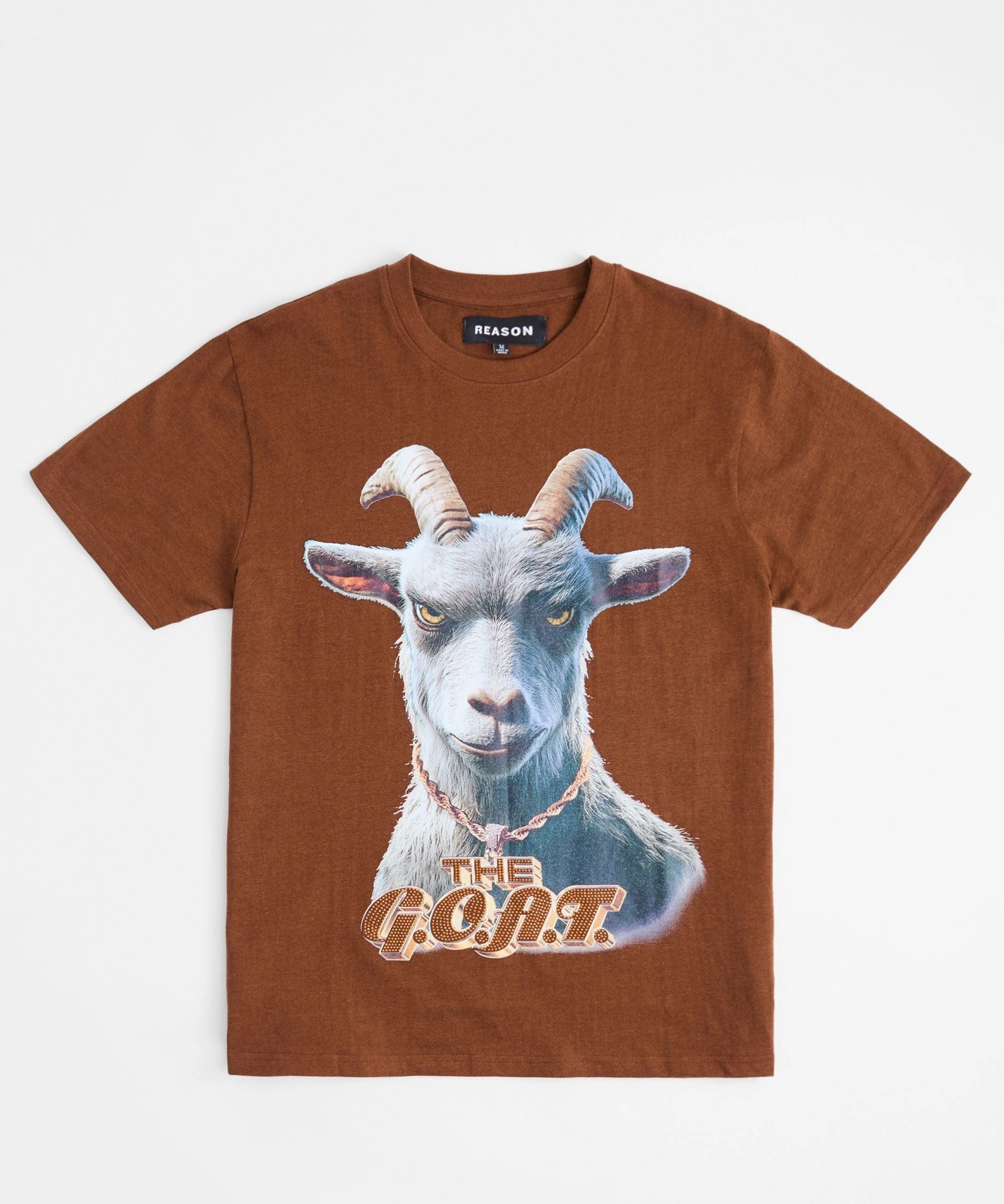 Goat Rhinestone Short Sleeve Tee - Brown RubberizedGrip
