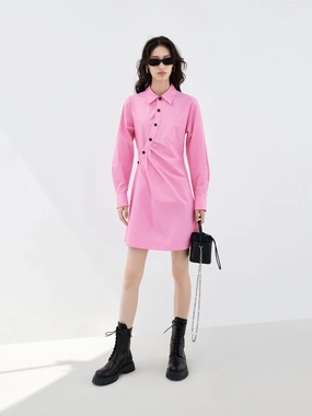 Travel Ready Dressy Yet Comfortable Slanted Placket Shirt Dress