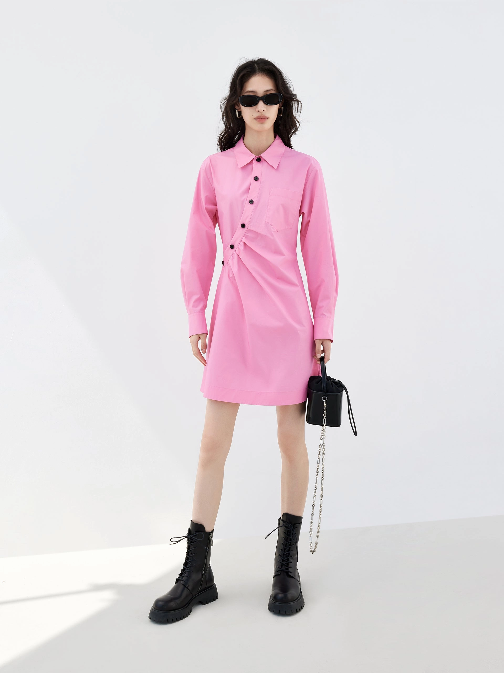 Travel Ready Dressy Yet Comfortable Slanted Placket Shirt Dress