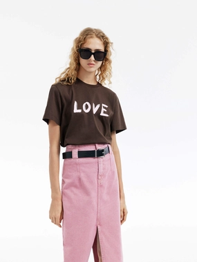 Tubular Knit Structure Minimalist Stitching Graffiti LOVE Cotton T-shirt