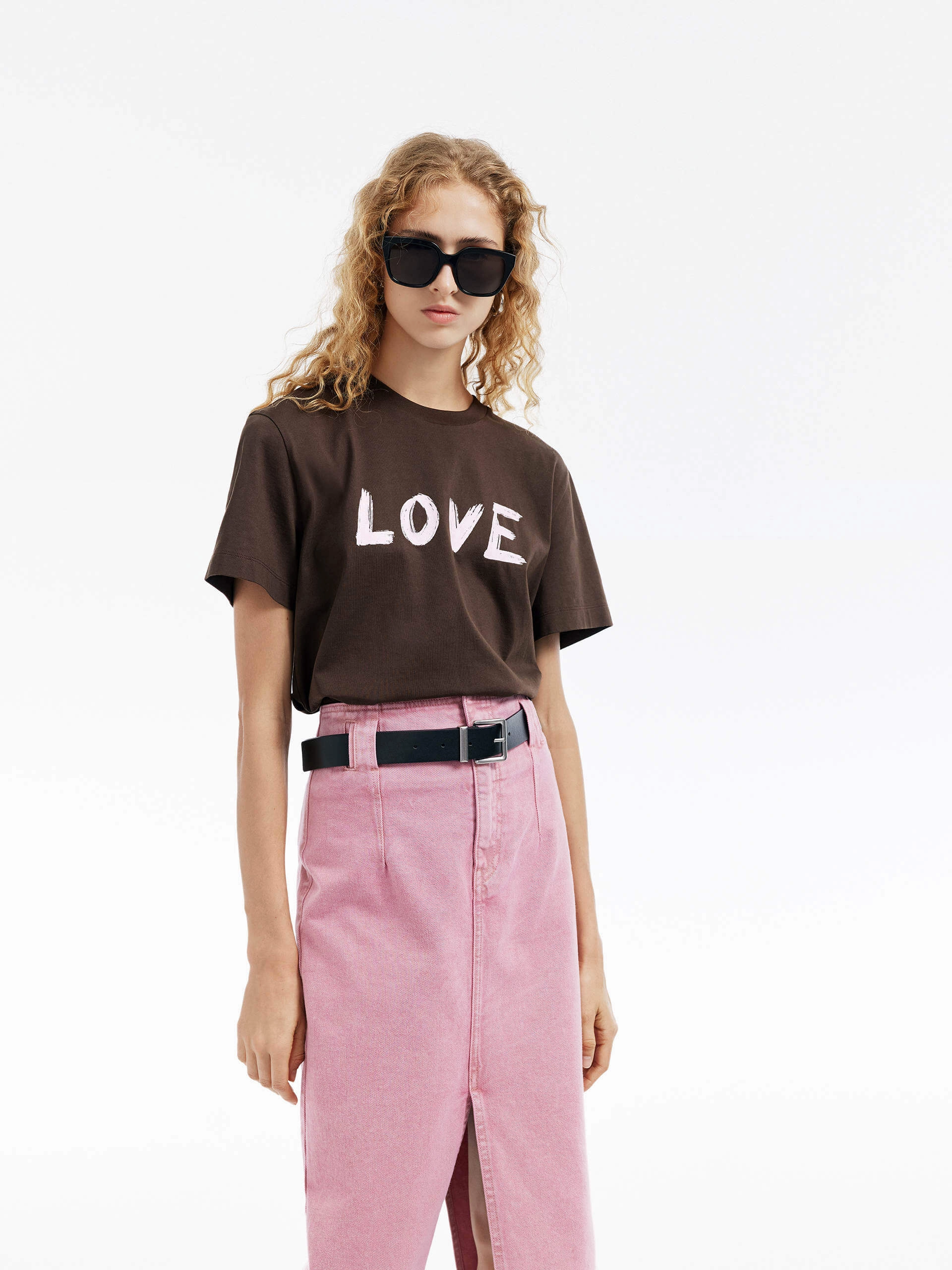 Graffiti LOVE Cotton T-shirt Ribbed Collar Trim