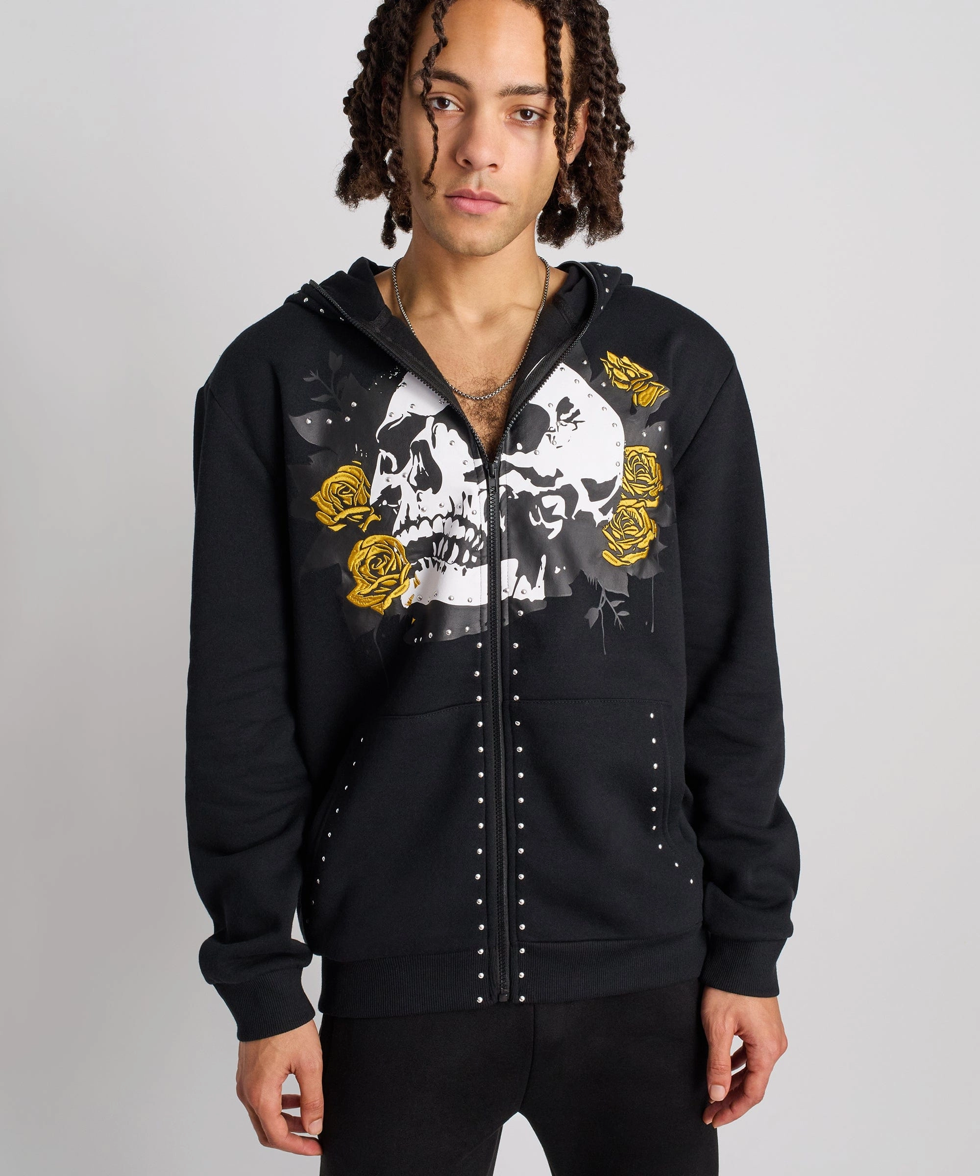 AdjustableCuffSystem MoistureWicking Technology Grind Over Glory Rhinestone Full Zip Hoodie - Black