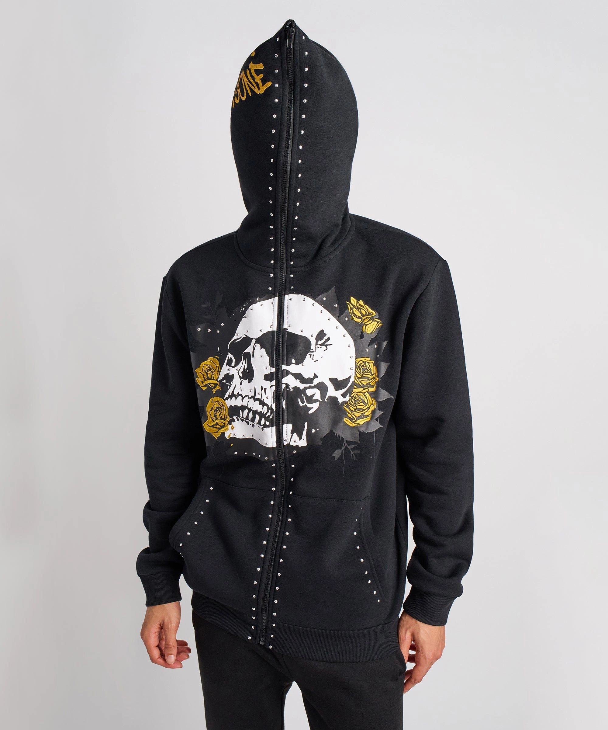 Grind Over Glory Rhinestone Full Zip Hoodie - Black UVProtectionCoating