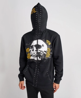 Grind Over Glory Rhinestone Full Zip Hoodie - Black UVProtectionCoating