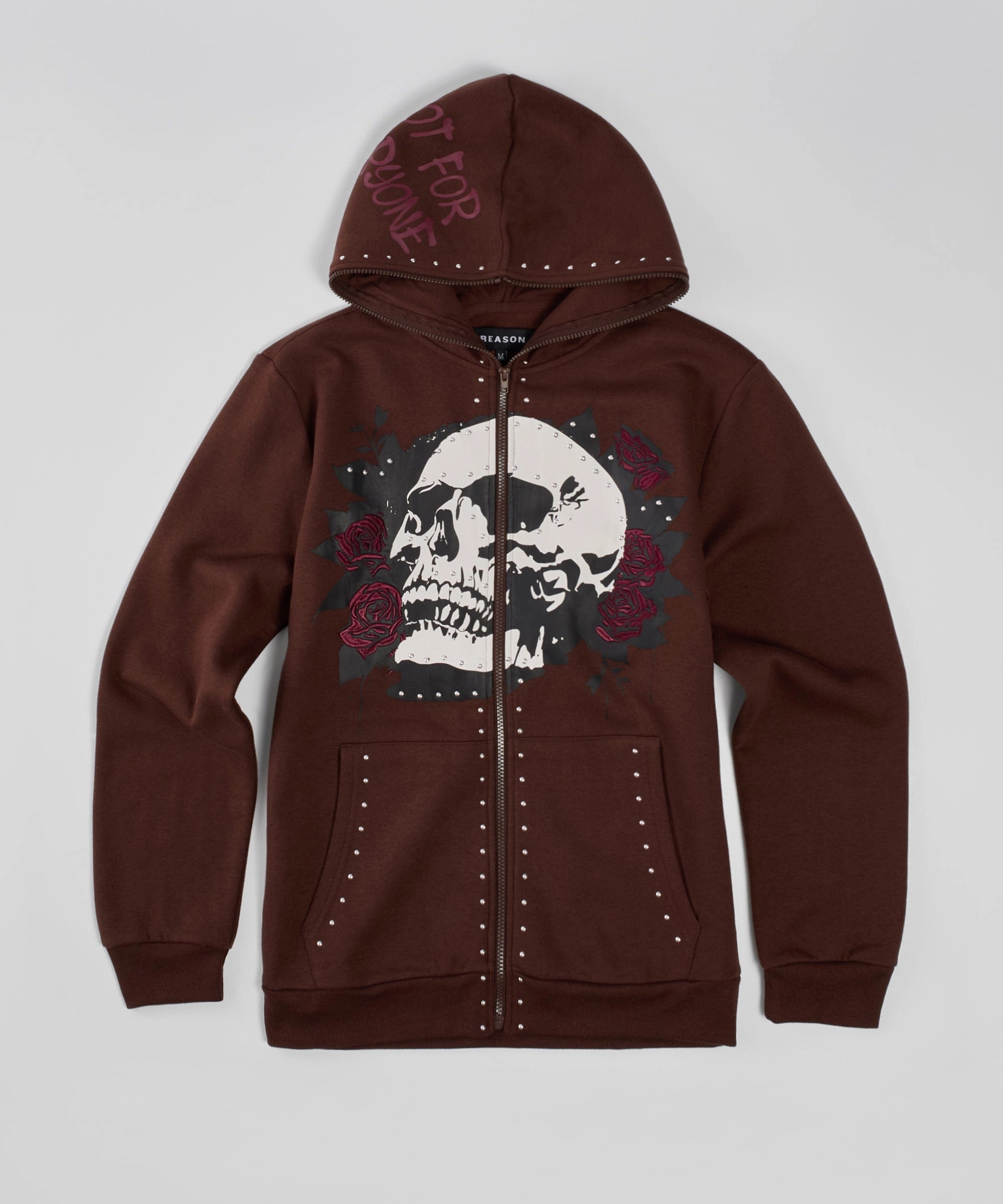 Grind Over Glory Rhinestone Full Zip Hoodie - Brown TactileWeave