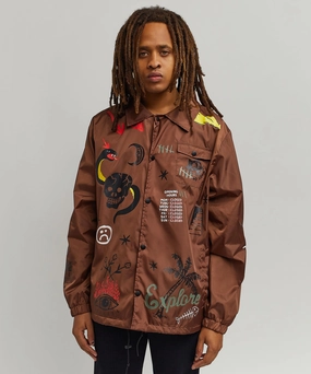 Double Layer Protection Fringe Detail Gritty Coaches Jacket - Brown