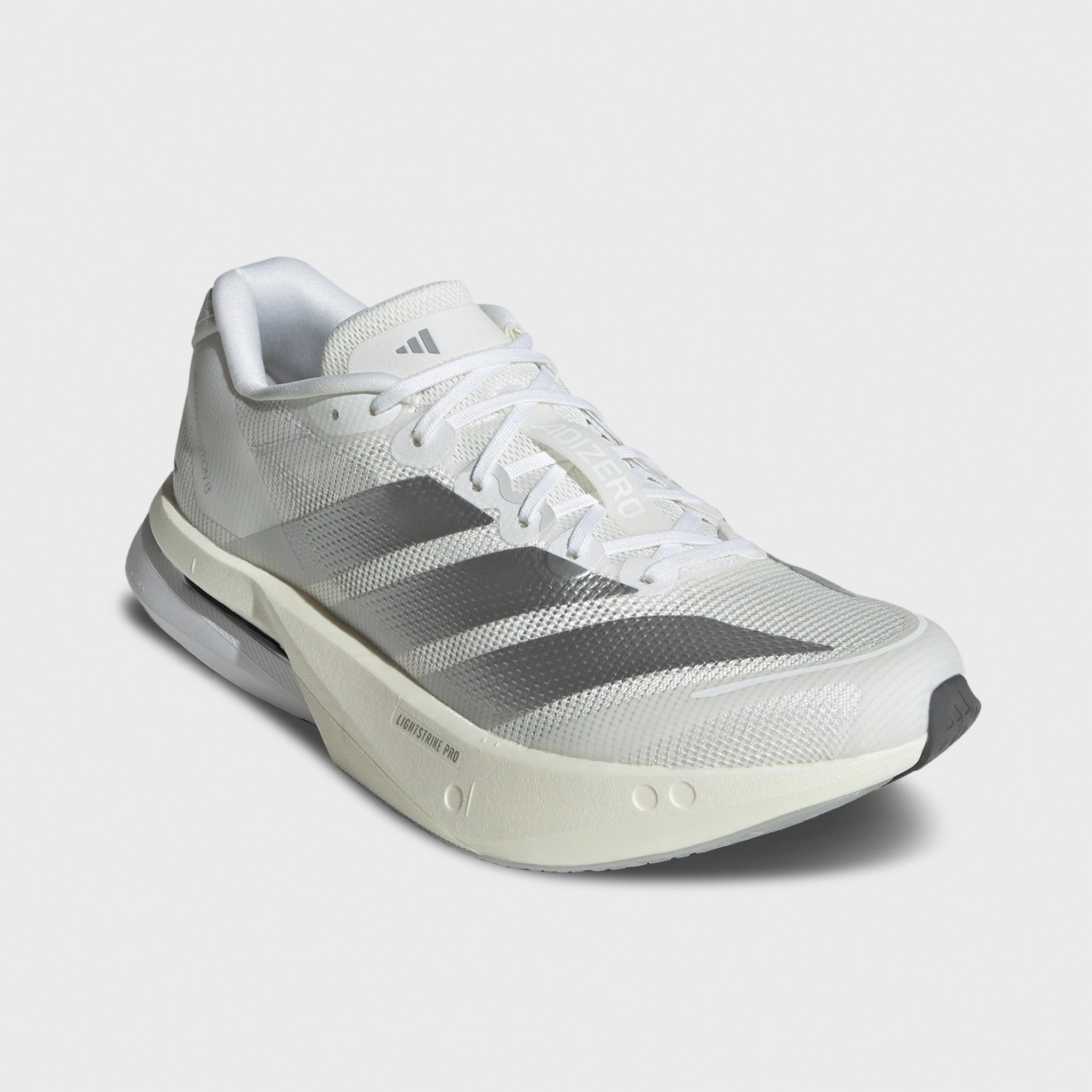 Breathable fabric adidas Women's Adizero Boston 13 White / Matte Silver - Dash Grey