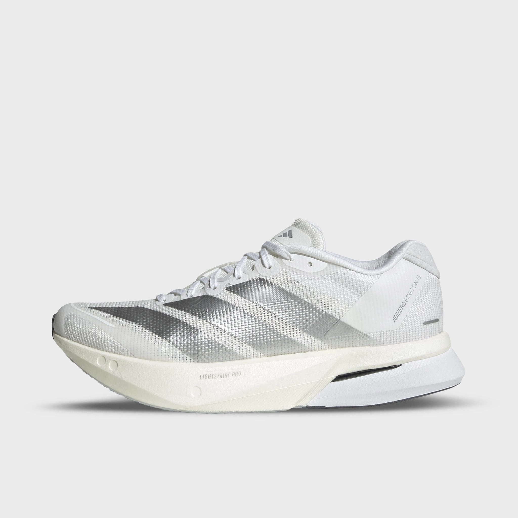 adidas Women's Adizero Boston 13 White / Matte Silver - Dash Grey Thermoformed Heel Cup