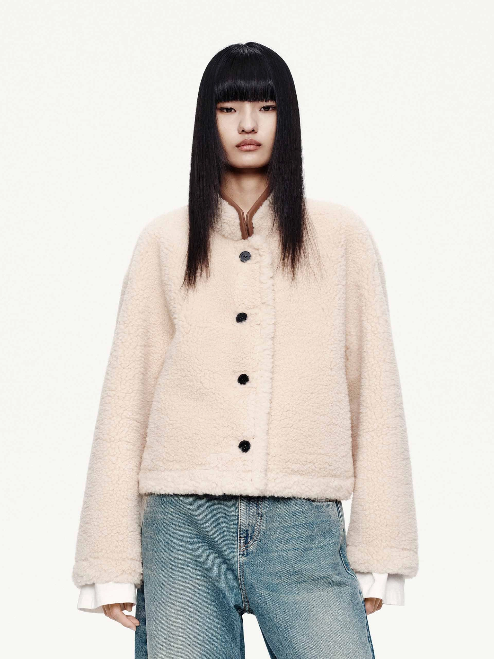 Faux Shearling Button Coat Fleece Backing
