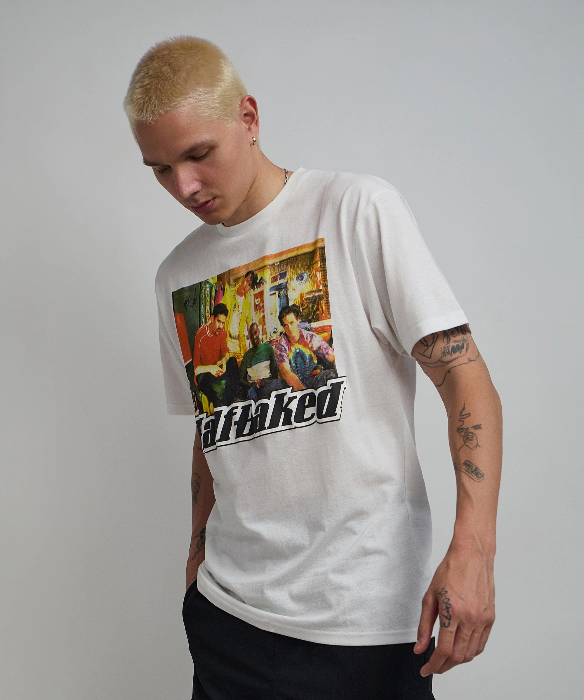 Half Baked Couch Short Sleeve Tee - White Minimalist Aesthetic StretchFabric