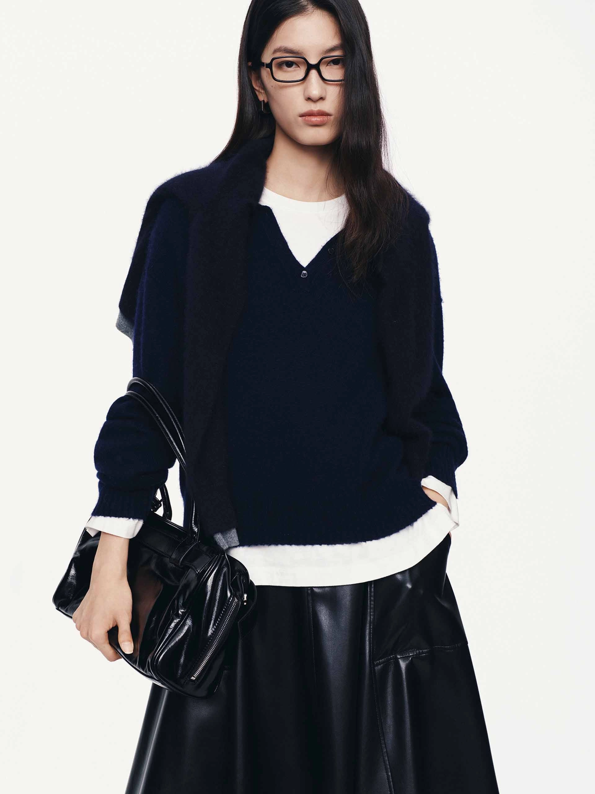 Half Button Knitted Sweater AbrasionResistant Finish Minimalist Collar